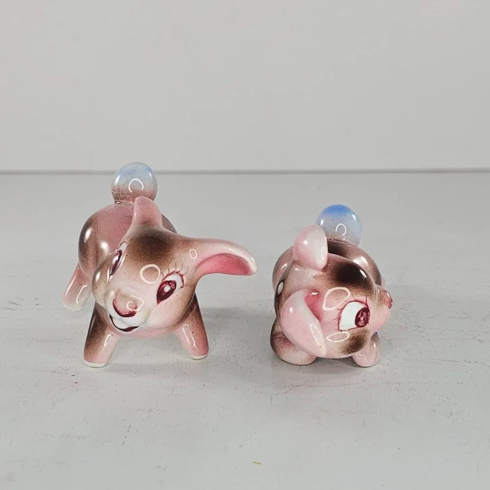 Vintage Pink Bunny Rabbit Salt Pepper Shaker Set Figurines Ceramic Japan *Repair - Picture 5 of 12